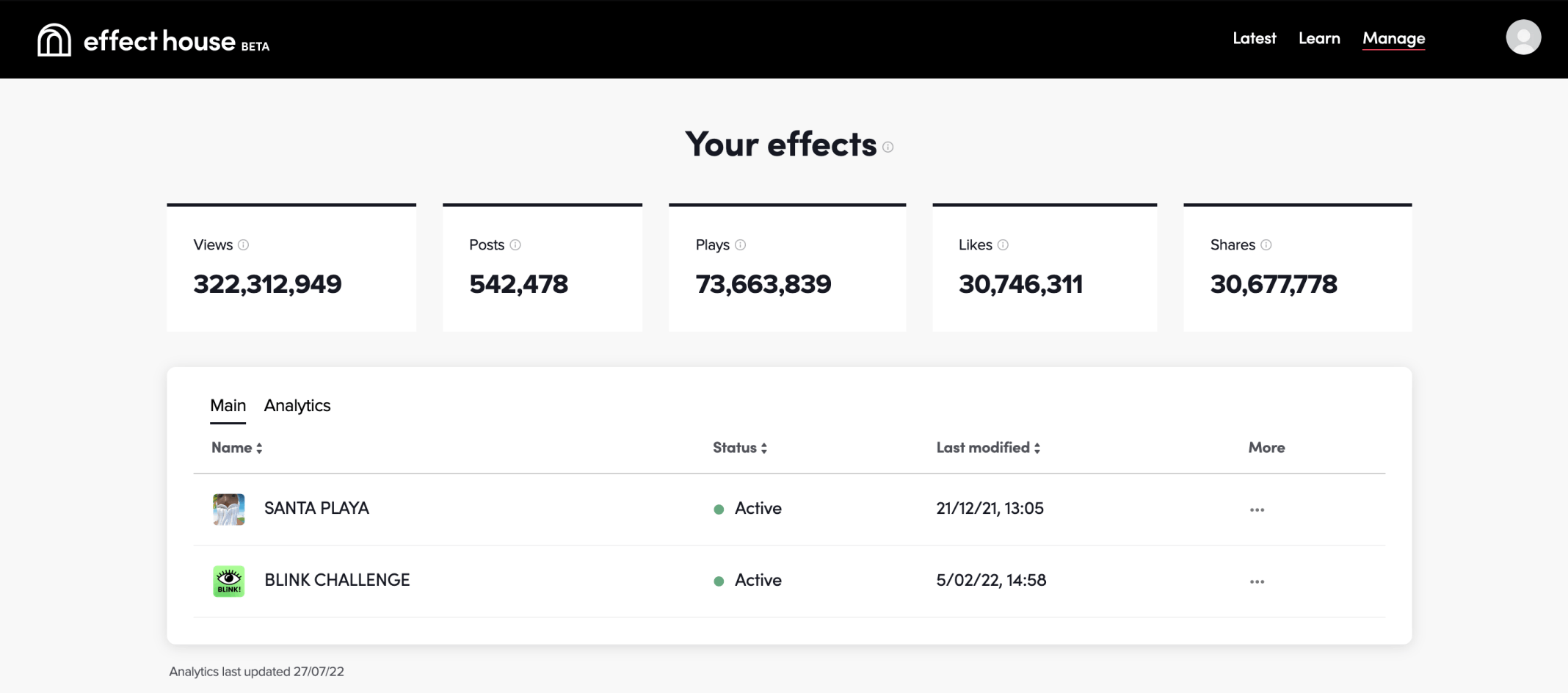 TikTok Effect Statistics