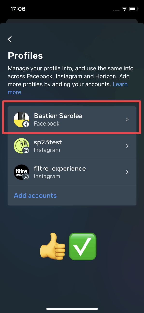 ajouter profil facebook au compte instagram